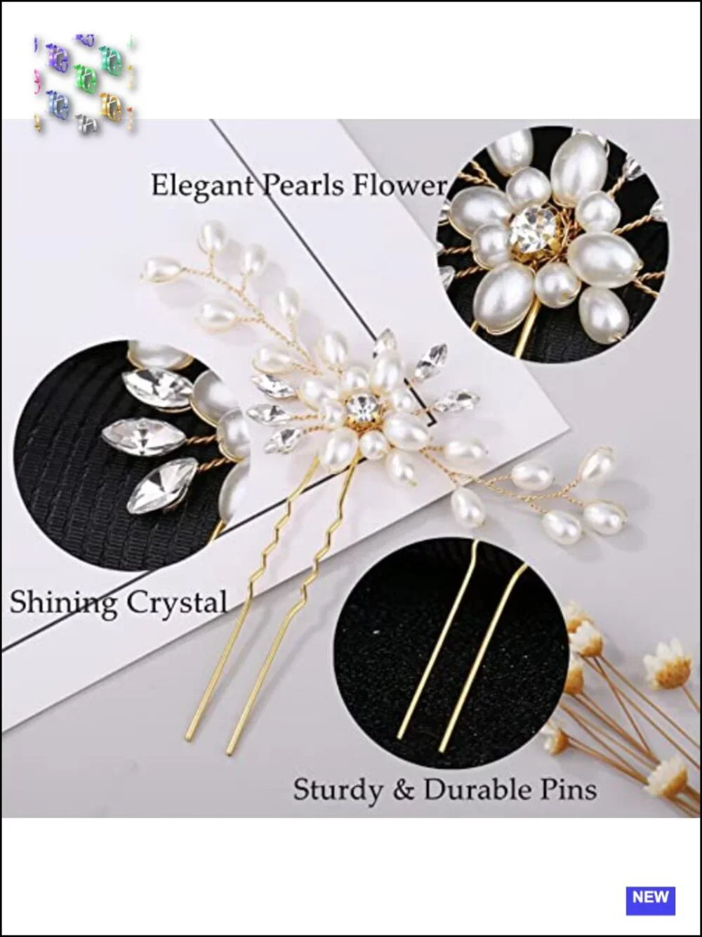 Pearl Crystal Rhinestone Bridal Hair Comb and 4 Pins Wedding Hair Accessories